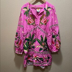 FARM Rio Vibrant Pink Top with Leopard Accents